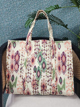Handblock Printed Quilted Tote Bag without zip/button 17x18x 6 inches