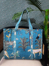 Handblock Printed Quilted Tote Bag without zip/button 17x18x 6 inches