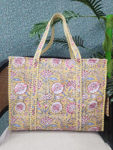 Handblock Printed Quilted Tote Bag without zip/button 17x18x 6 inches