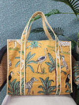 Handblock Printed Quilted Tote Bag without zip/button 17x18x 6 inches