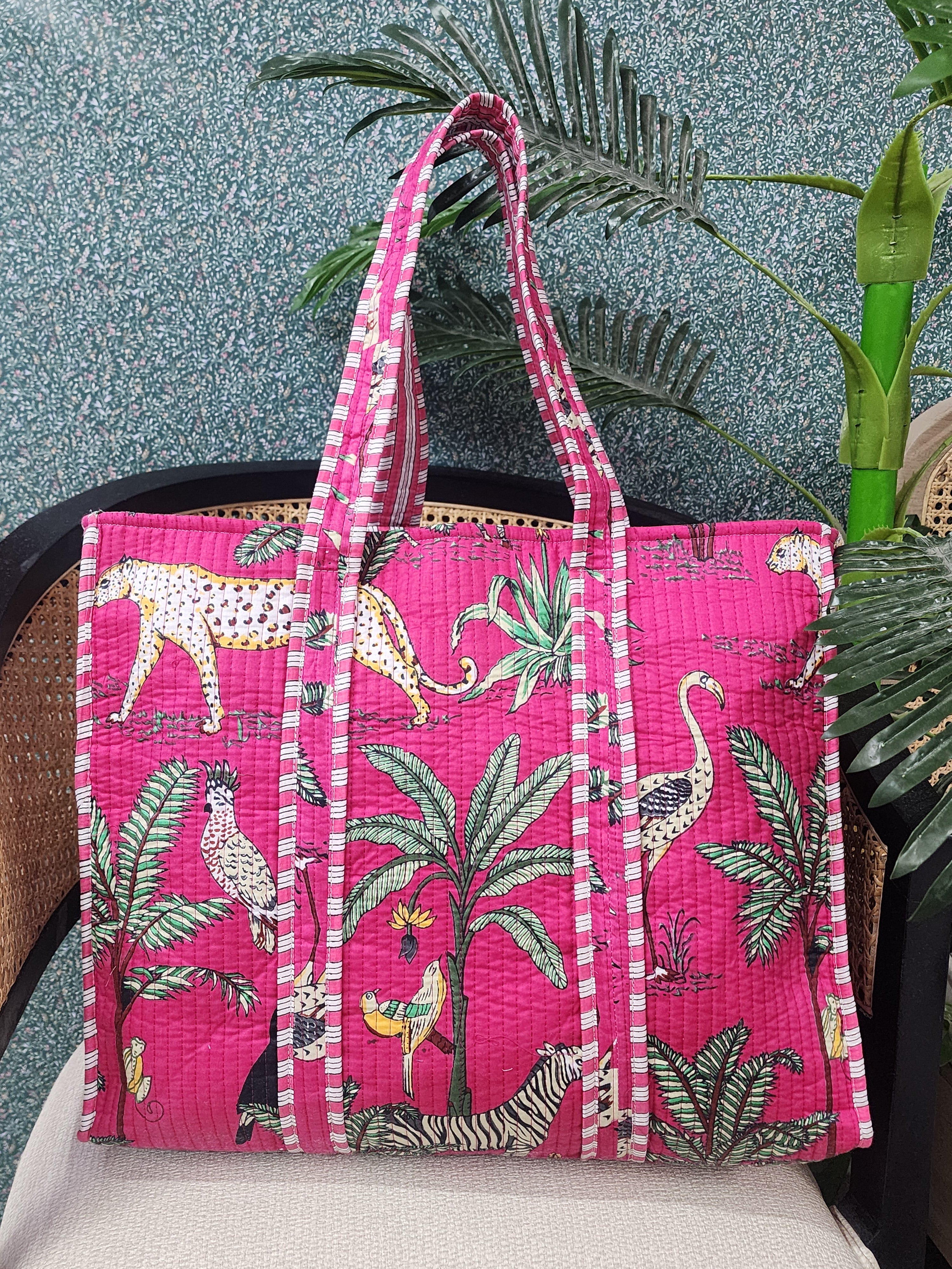Handblock Printed Quilted Tote Bag without zip/button 17x18x 6 inches
