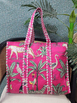 Handblock Printed Quilted Tote Bag without zip/button 17x18x 6 inches