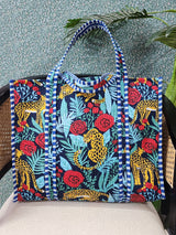 Handblock Printed Quilted Tote Bag without zip/button 17x18x 6 inches