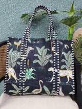 Handblock Printed Quilted Tote Bag without zip/button 17x18x 6 inches