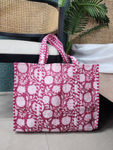 Handblock Printed Quilted Tote Bag without zip/button 17x18x 6 inches