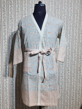Waffle Cotton Handblock Printed Unisex Bathrobe - Free Size