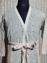 Waffle Cotton Handblock Printed Unisex Bathrobe - Free Size
