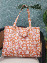 Handblock Printed Quilted Tote Bag without zip/button 17x18x 6 inches