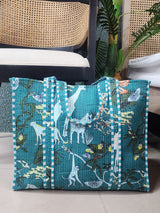 Handblock Printed Quilted Tote Bag without zip/button 17x18x 6 inches