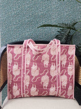 Handblock Printed Quilted Tote Bag with concealed zip ( 17x18x 6 inches)