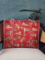 Handblock Printed Quilted Tote Bag with concealed zip ( 17x18x 6 inches)