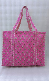 Handblock Printed Quilted Tote Bag without zip/button 17x18x 6 inches