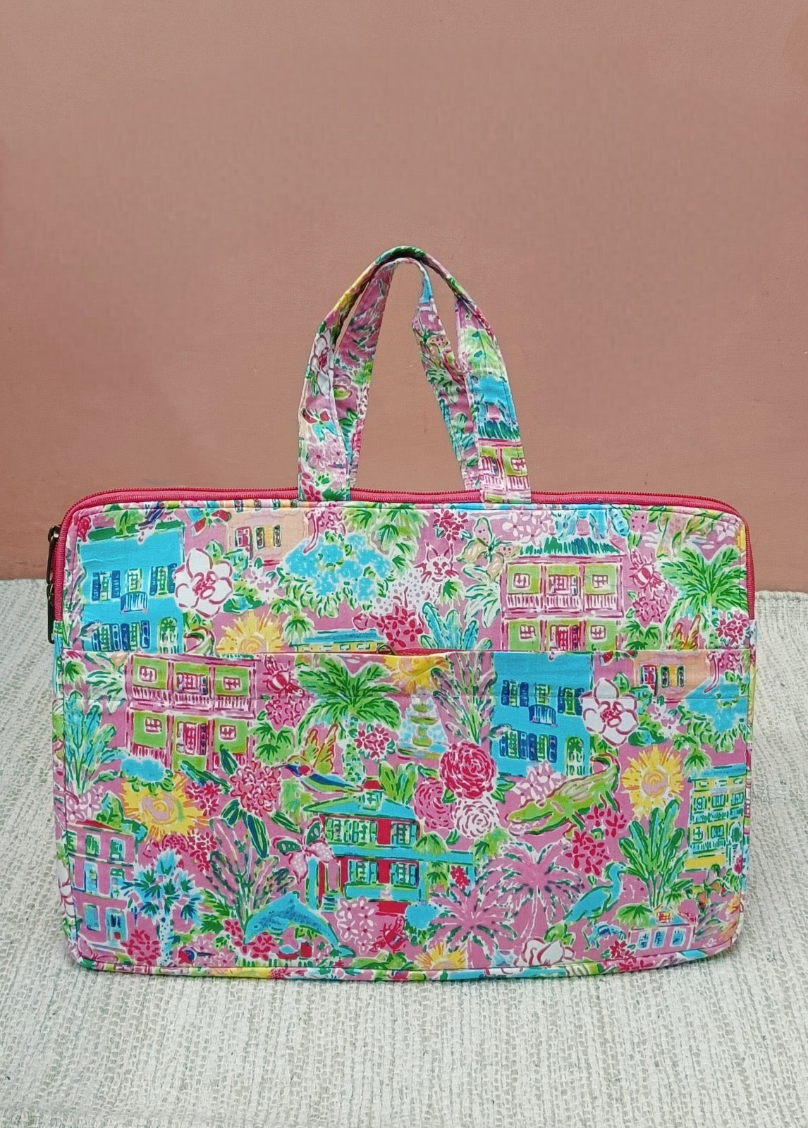 Laptop Bag with Handle -100% Cotton with handblock print and cushion support - 13-15 inches