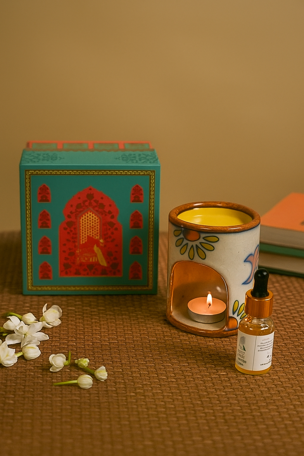 Jaipur Blue Pottery Aroma Oil Diffuser Gift Set – Jasmine Fragrance