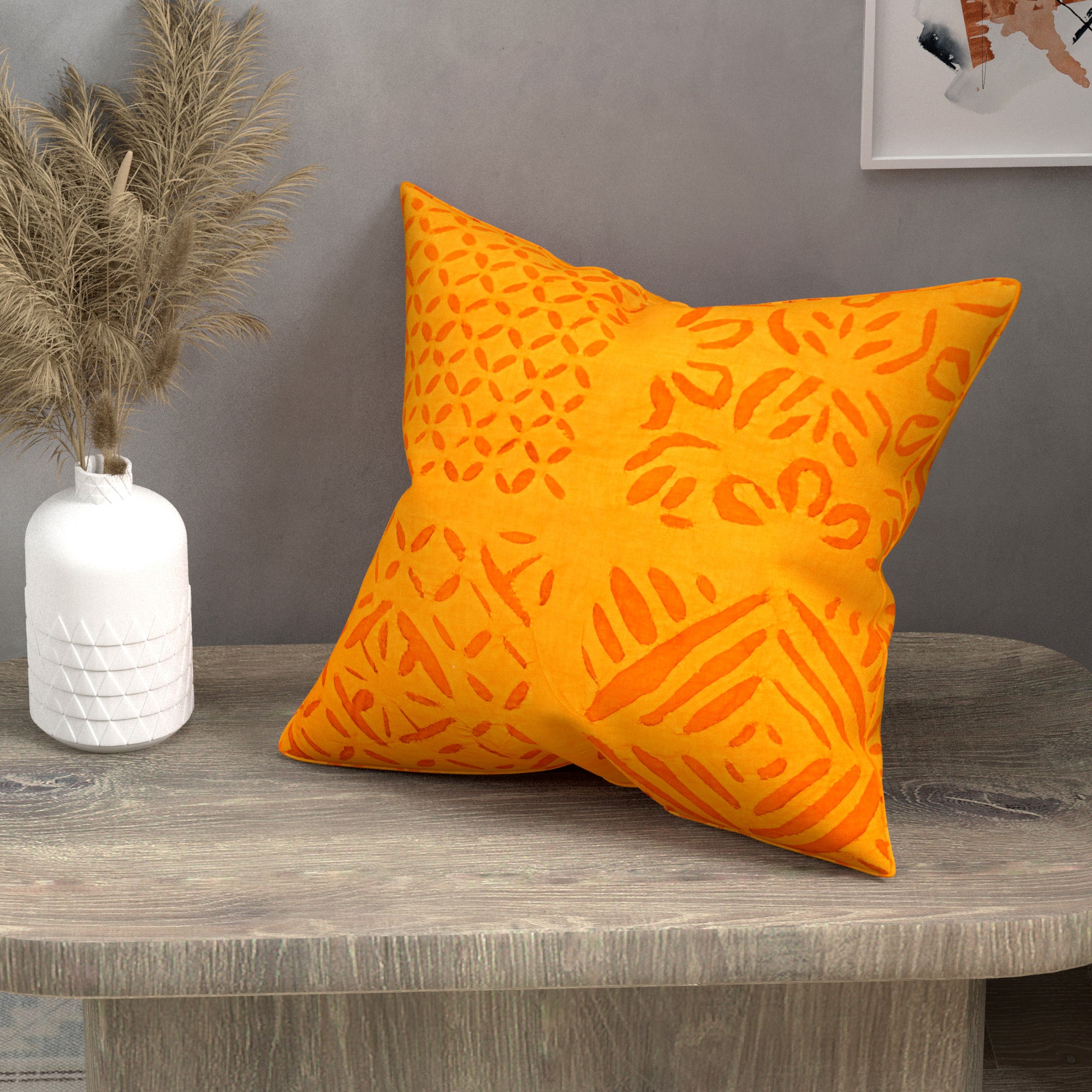 Handmade cotton applique work cushion cover - 16 X16 Inches