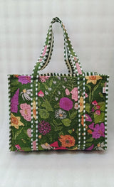 Handblock Printed Quilted Tote Bag without zip/button 17x18x 6 inches