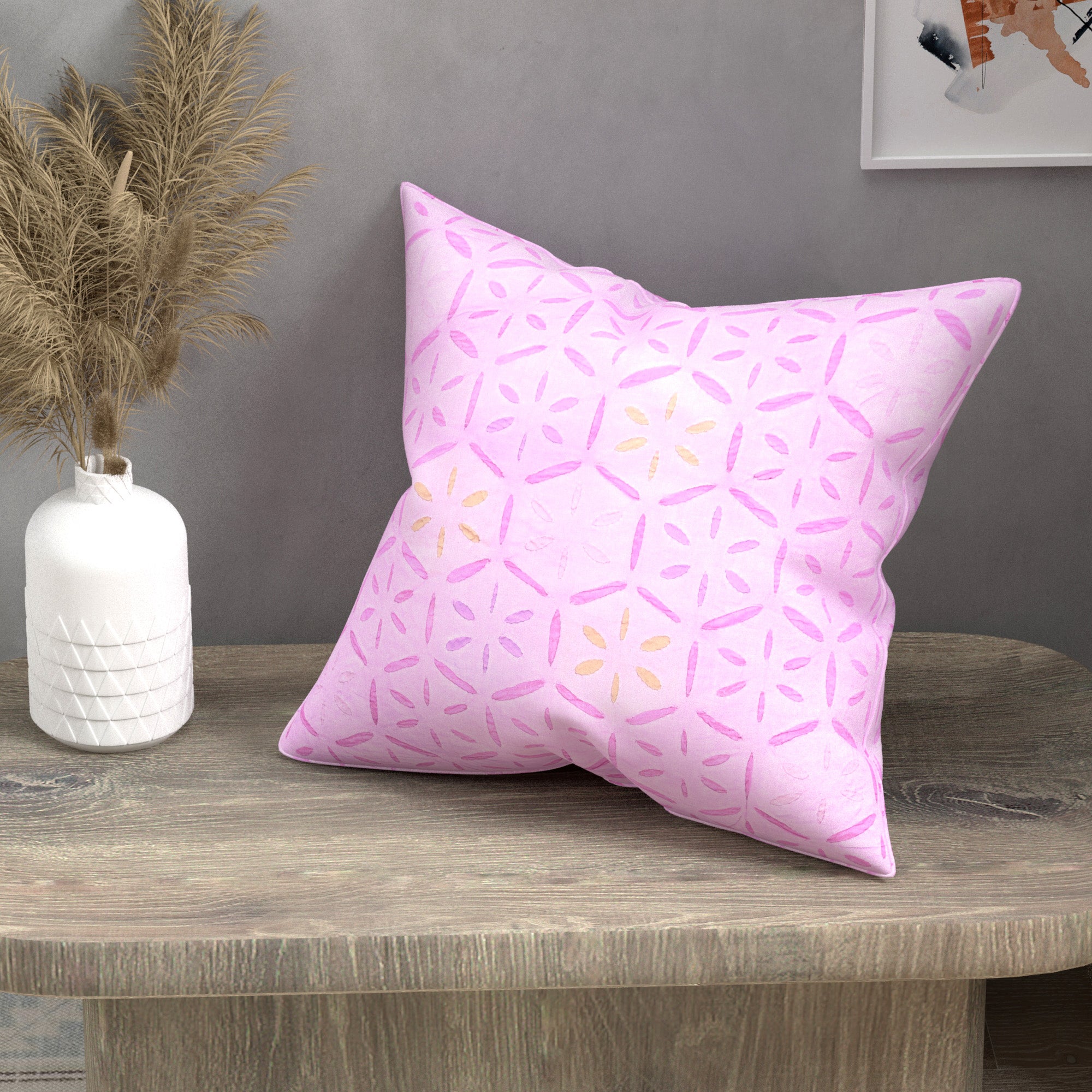 Handmade cotton applique work cushion cover - 16 X16 Inches