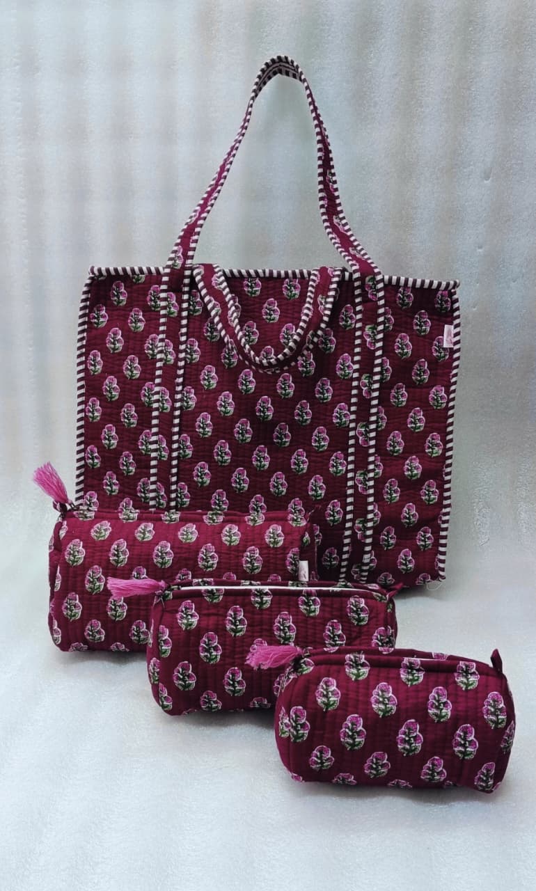 Cotton Tote Bag with Zip & Pouch Combo