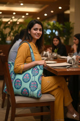 Handblock Printed Quilted Tote Bag without zip/button 17x18x 6 inches