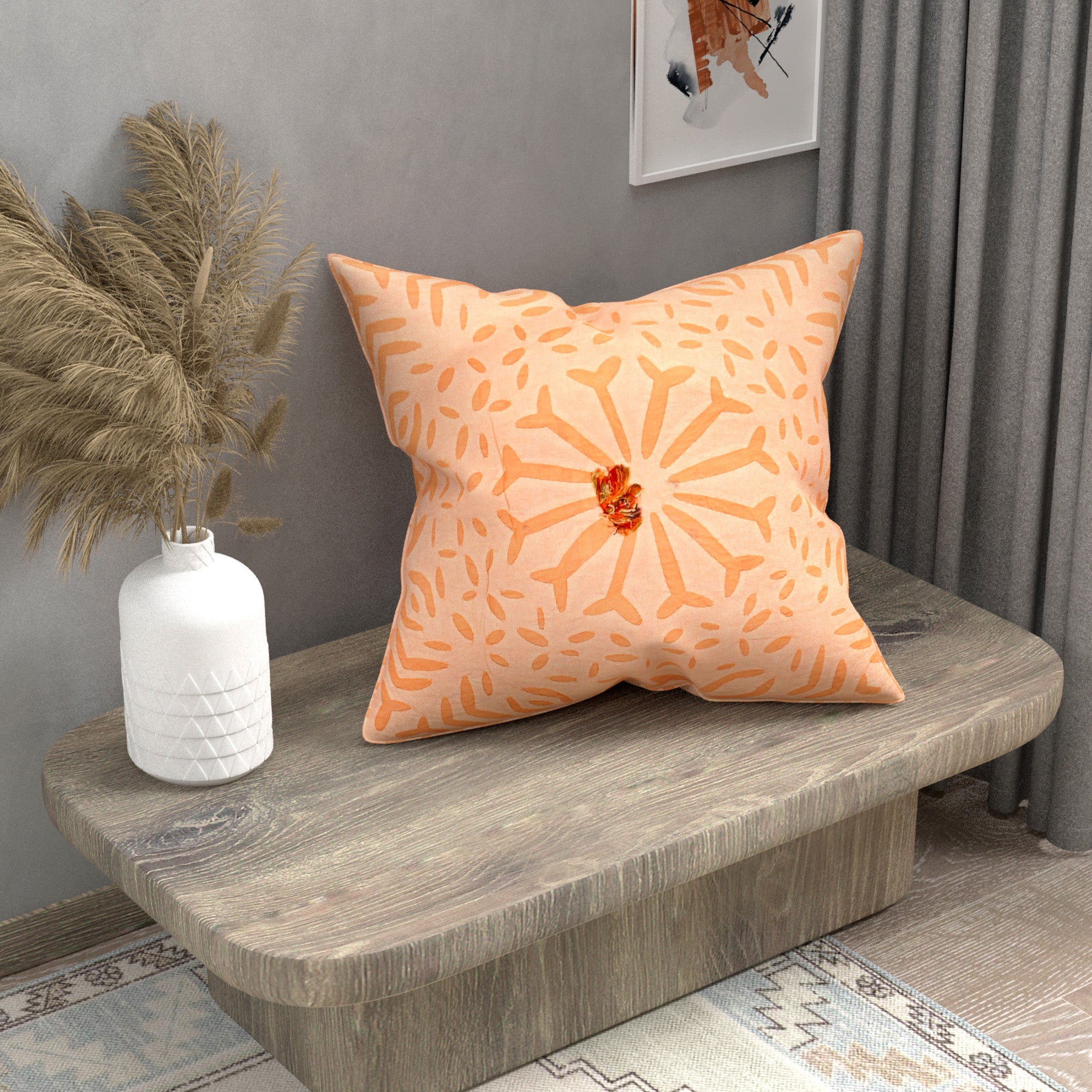 Handmade cotton applique work cushion cover - 16 X16 Inches