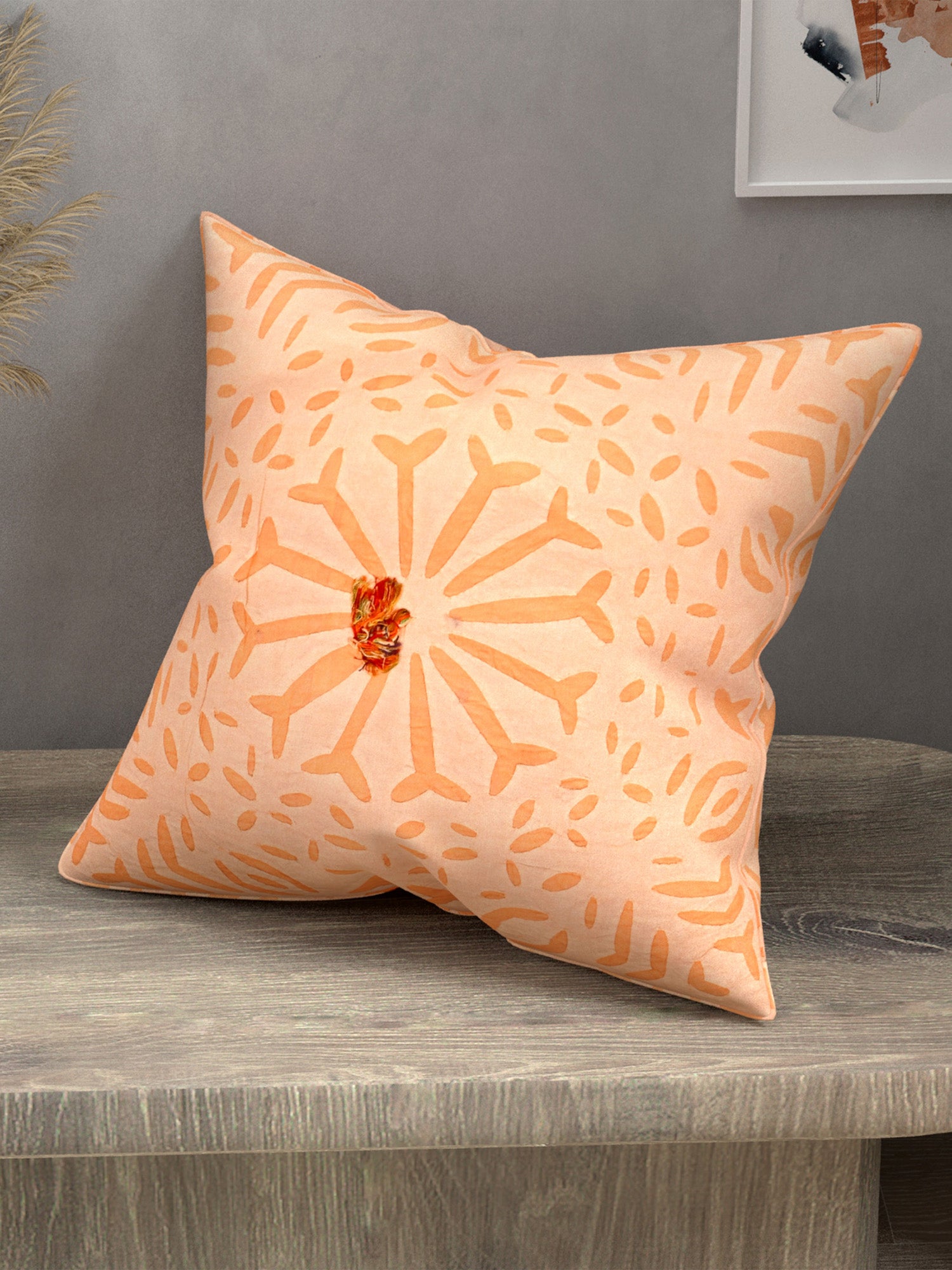 Handmade cotton applique work cushion cover - 16 X16 Inches