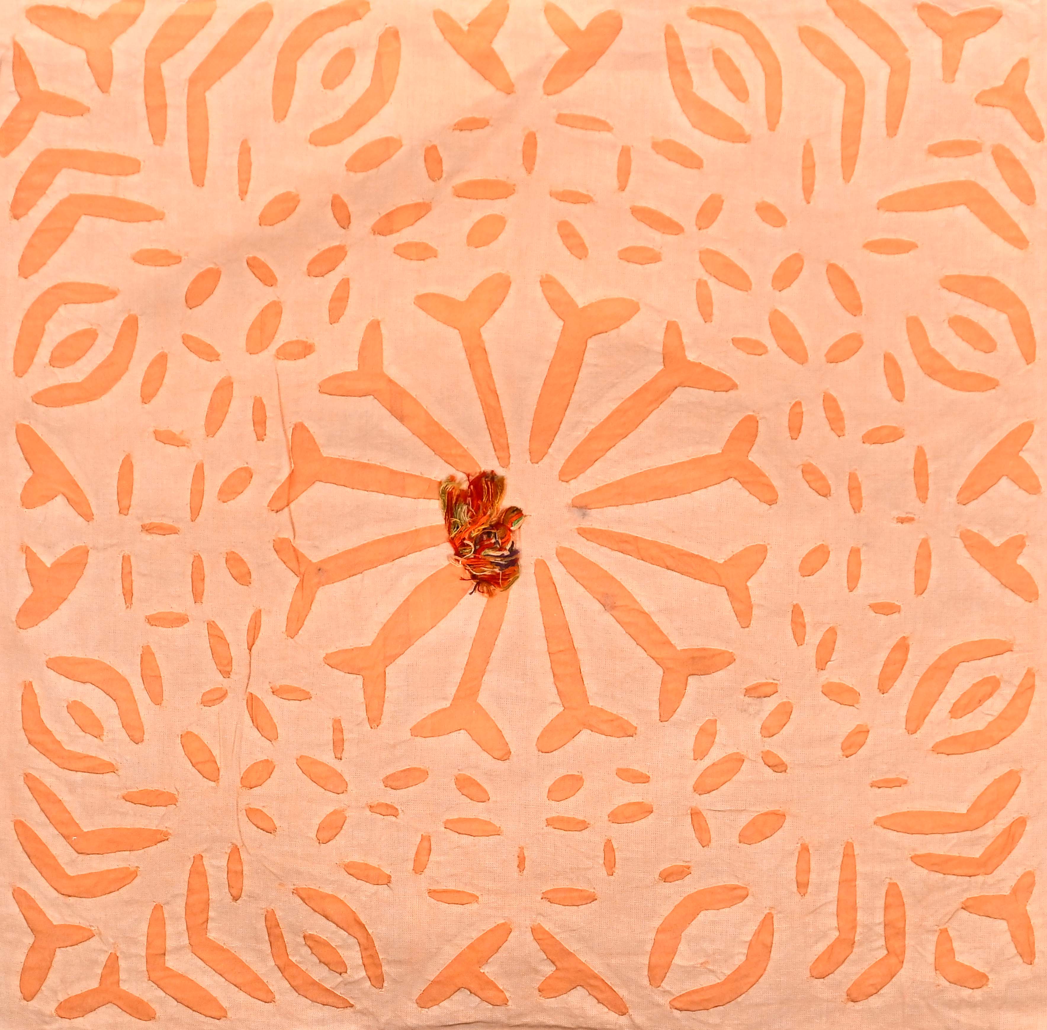 Handmade cotton applique work cushion cover - 16 X16 Inches