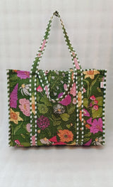 Handblock Printed Quilted Tote Bag without zip/button 17x18x 6 inches