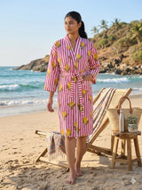 Cotton Kimono Handblock Printed Unisex Bathrobe - Free Size