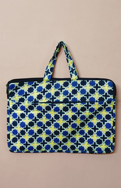 Laptop Bag with Handle -100% Cotton with handblock print and cushion support - 13-15 inches