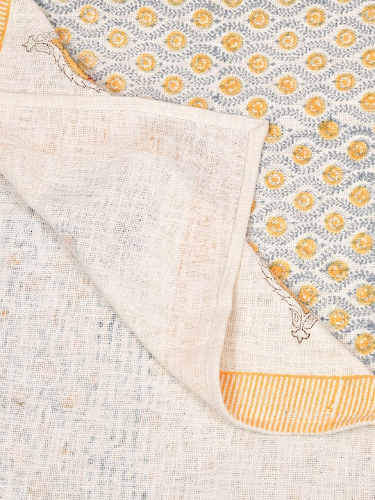 Cream-Coloured Ethnic Printed Cotton Double Bed Covers With Pillow Covers