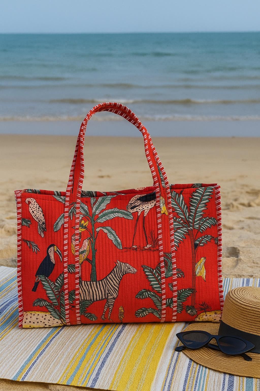 Handblock Printed Quilted Tote Bag without zip/button 17x18x 6 inches