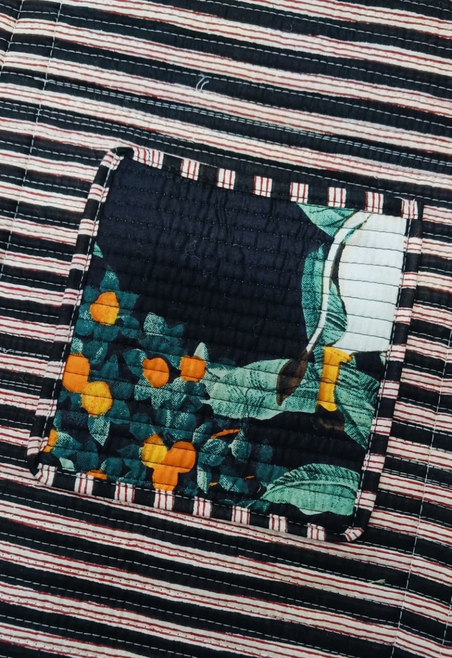 Handblock Printed Quilted Tote Bag with concealed zip ( 17x18x 6 inches)