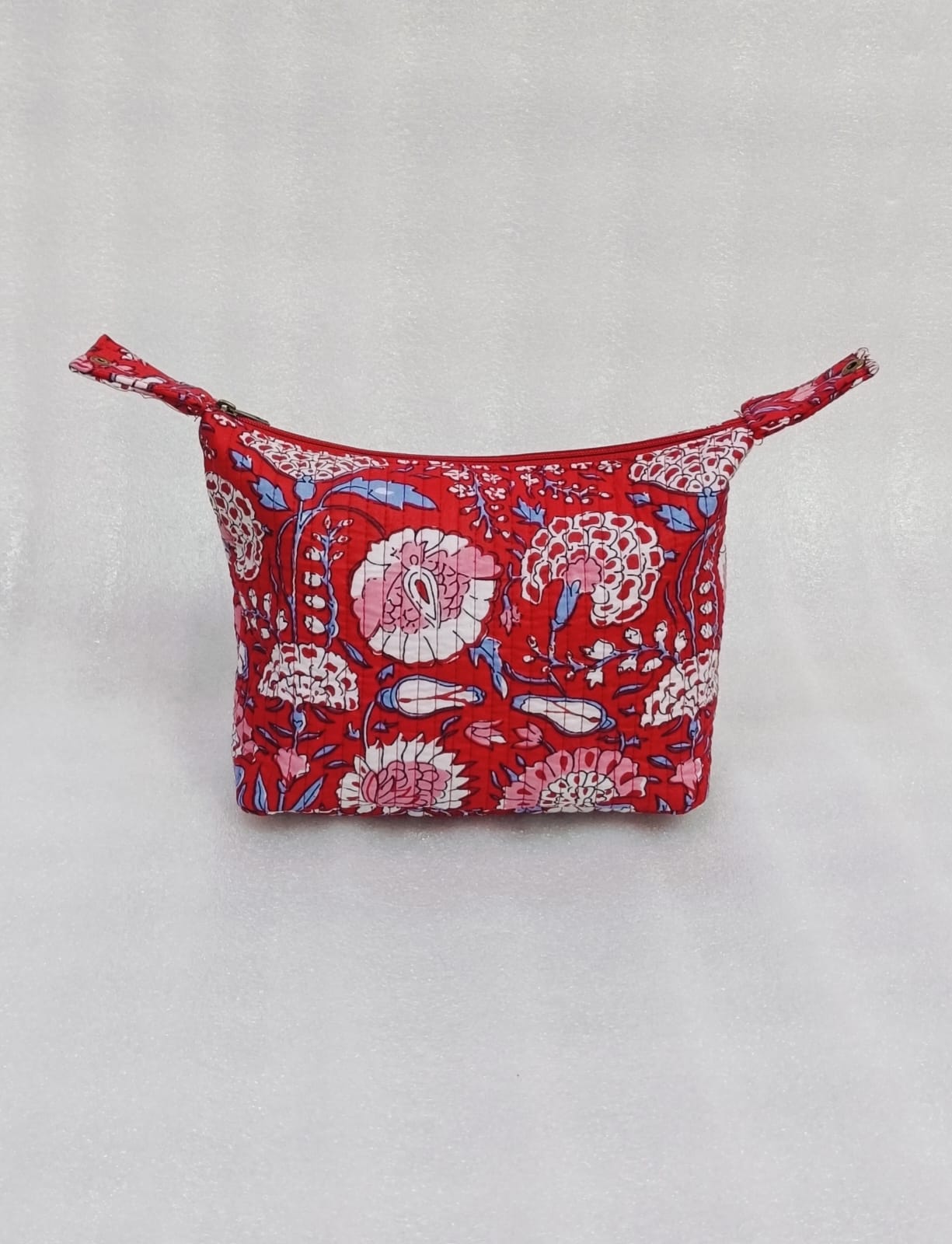 Quilted Block Printed Hobo Pouch with Zip closure and Snap Button