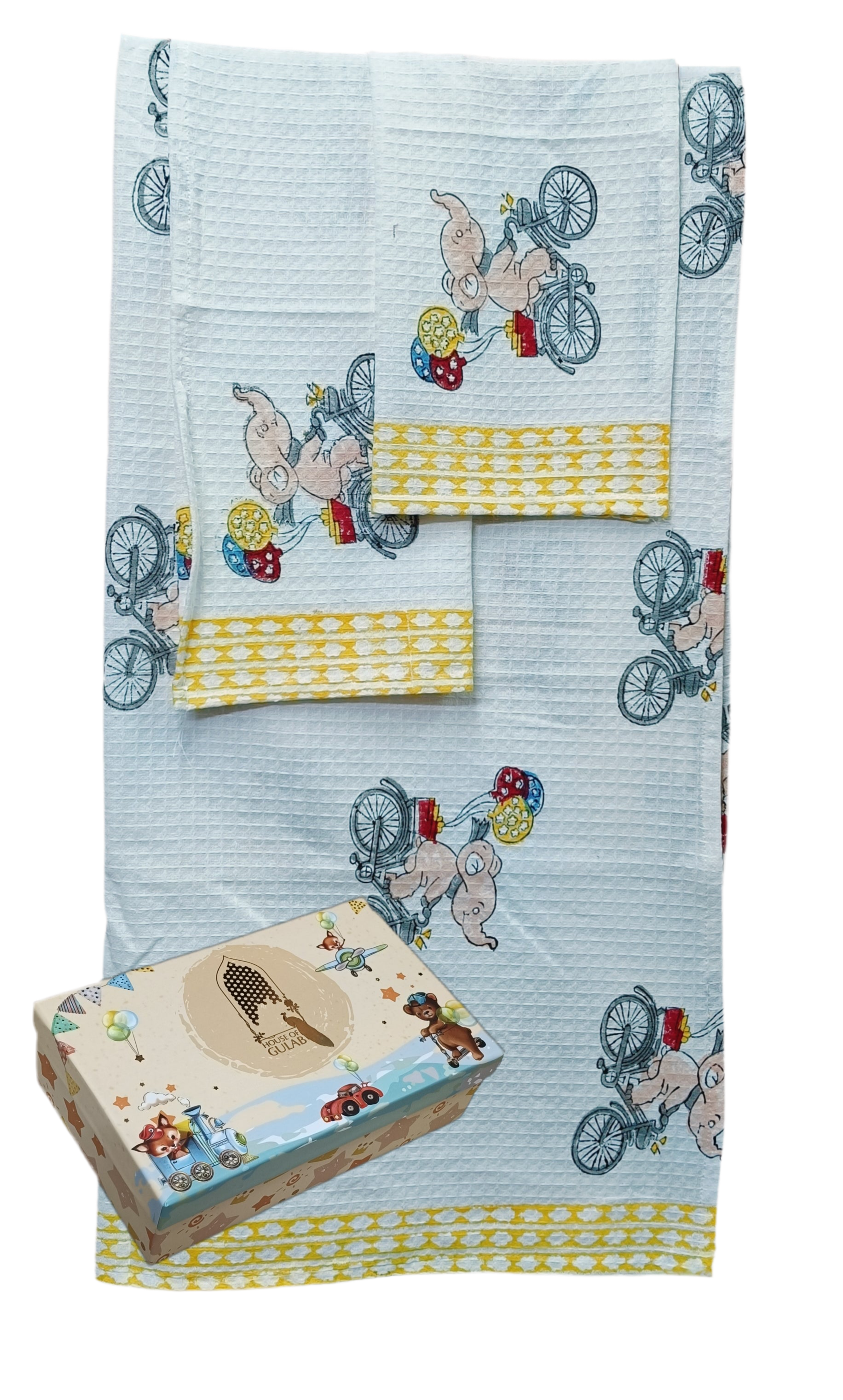 Kids Gift Set - Handblock Printed Towels - 1 Bath + 2 Hand Towels
