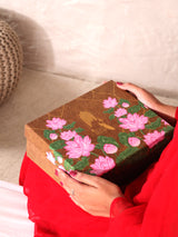 Diwali Gift Box with Handblock Printed Canvas Cotton Table Runner & Set Of 6 Mats, 2 laddoo candles