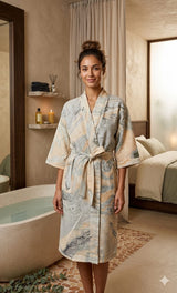 Unisex Marble Print Waffle Cotton Bathrobe- Free Size