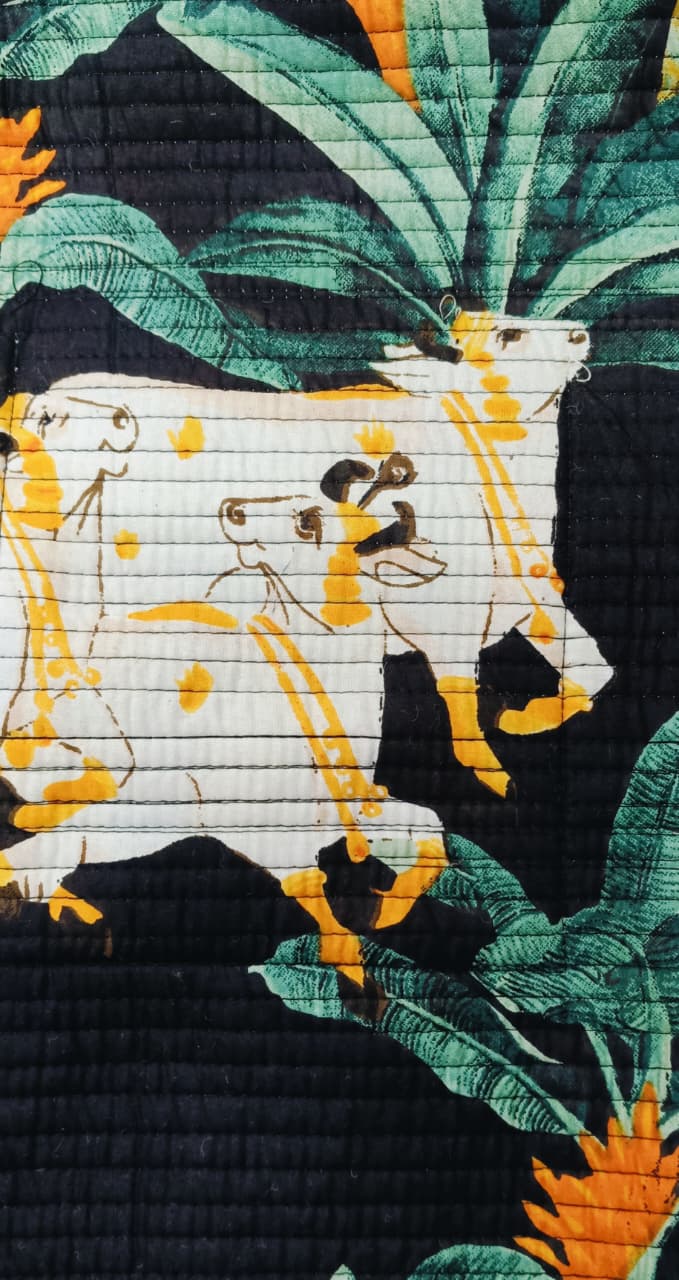 Handblock Printed Quilted Tote Bag with concealed zip ( 17x18x 6 inches)