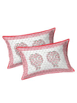 Cream-Coloured Ethnic Printed Cotton Double Bed Covers With Pillow Covers