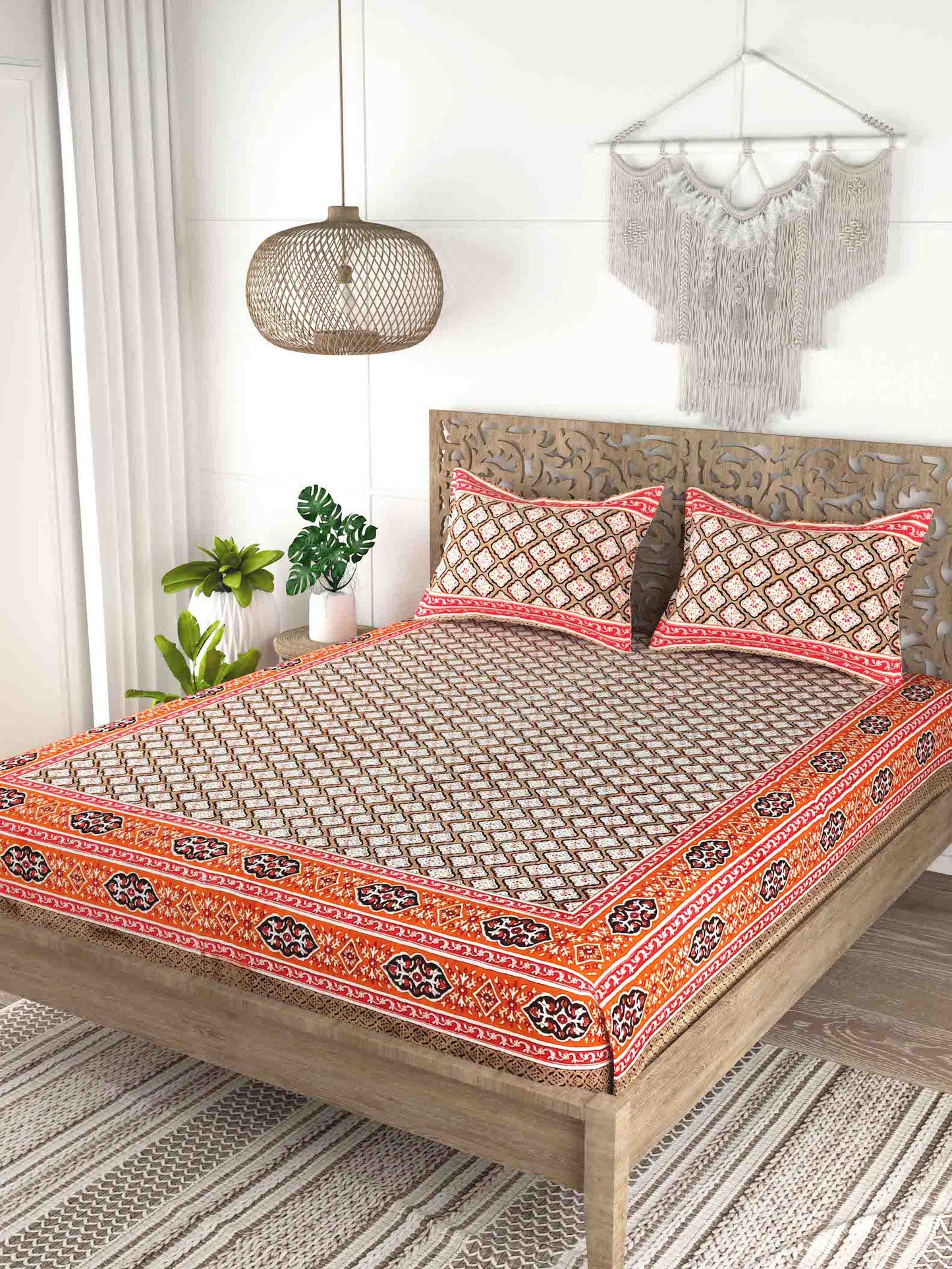 Cotton Double King Bedsheet with 2 Pillow Covers