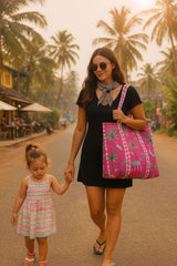 Handblock Printed Quilted Tote Bag without zip/button 17x18x 6 inches