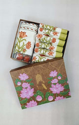 Diwali Gift Box with Handblock Printed Canvas Cotton Table Runner & Set Of 6 Mats, 2 laddoo candles