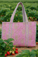 Handblock Printed Quilted Tote Bag without zip/button 17x18x 6 inches