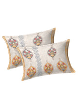 Cream-Coloured Ethnic Printed Cotton Double Bed Covers With Pillow Covers