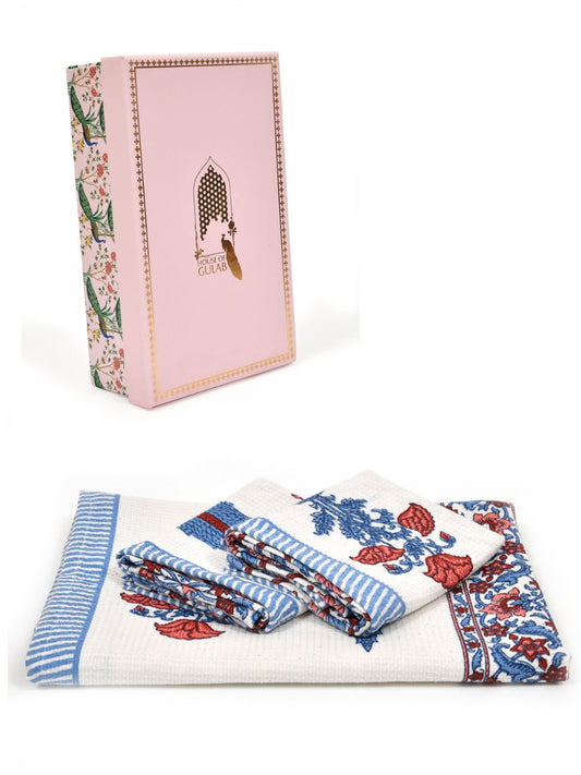 Gift Set - Handblock Printed Towels - 1 Bath + 2 Hand Towels