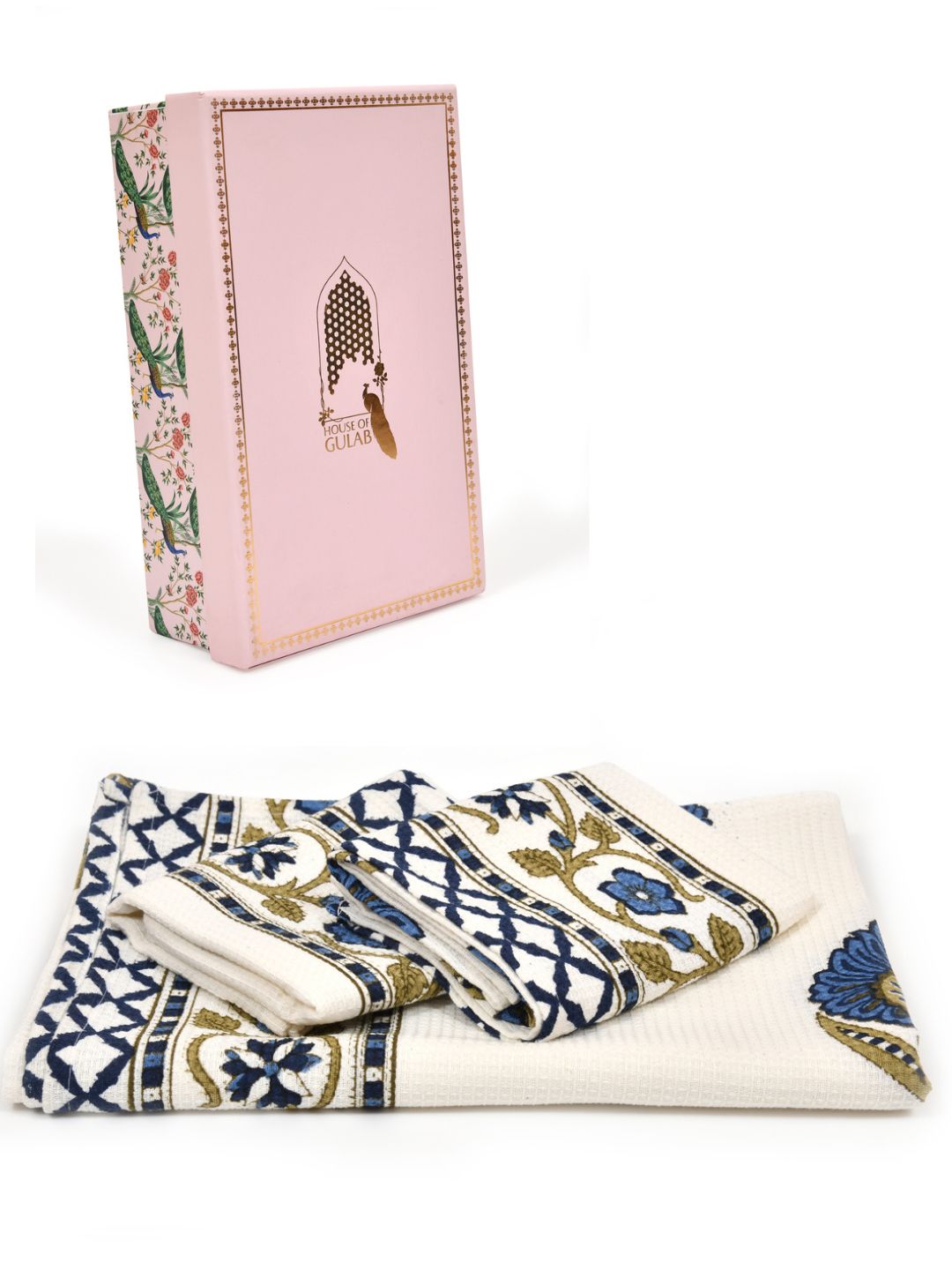 Gift Set - Handblock Printed Towels - 1 Bath + 2 Hand Towels