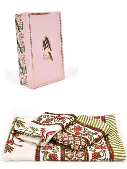 Gift Set - Handblock Printed Towels - 1 Bath + 2 Hand Towels