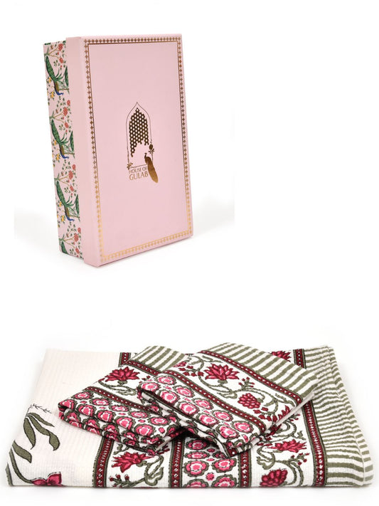 Gift Set - Handblock Printed Towels - 1 Bath + 2 Hand Towels