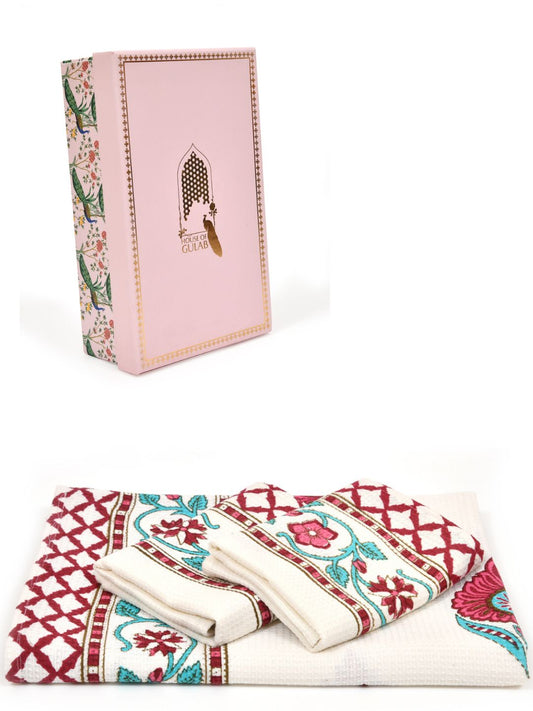 Gift Set - Handblock Printed Towels - 1 Bath + 2 Hand Towels