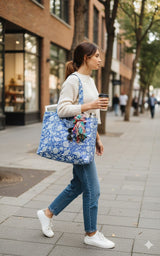 Structured Tote Bag without zip - 100% cotton Handblock printed 17x18x6 inches