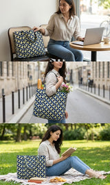 Structured Tote Bag without zip - 100% cotton Handblock printed 17x18x6 inches